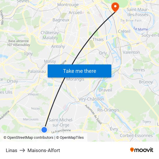 Linas to Maisons-Alfort map