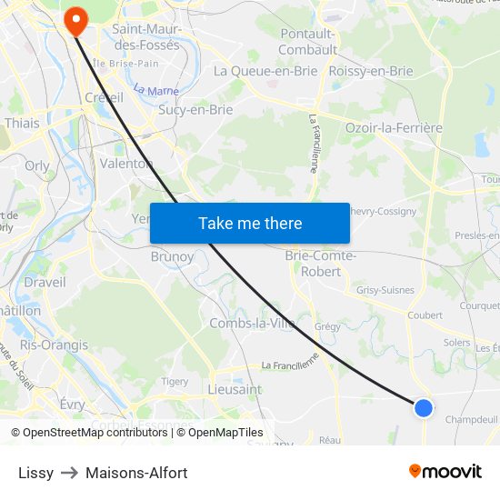 Lissy to Maisons-Alfort map