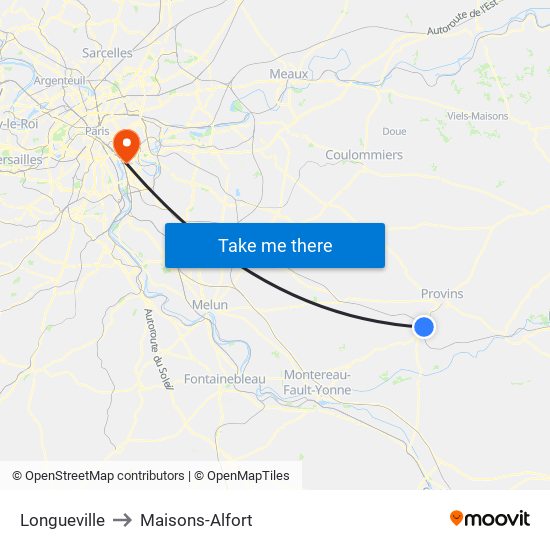 Longueville to Maisons-Alfort map