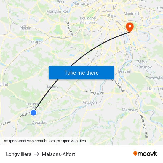 Longvilliers to Maisons-Alfort map