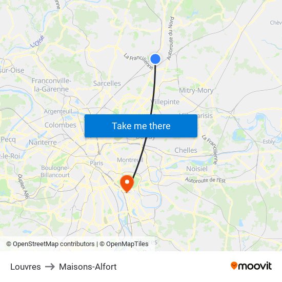 Louvres to Maisons-Alfort map