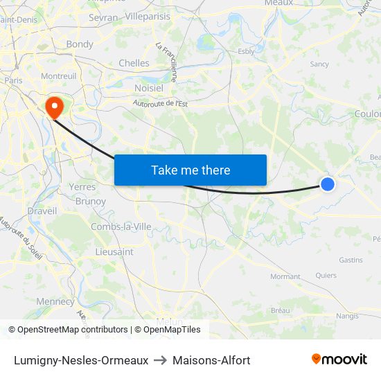 Lumigny-Nesles-Ormeaux to Maisons-Alfort map