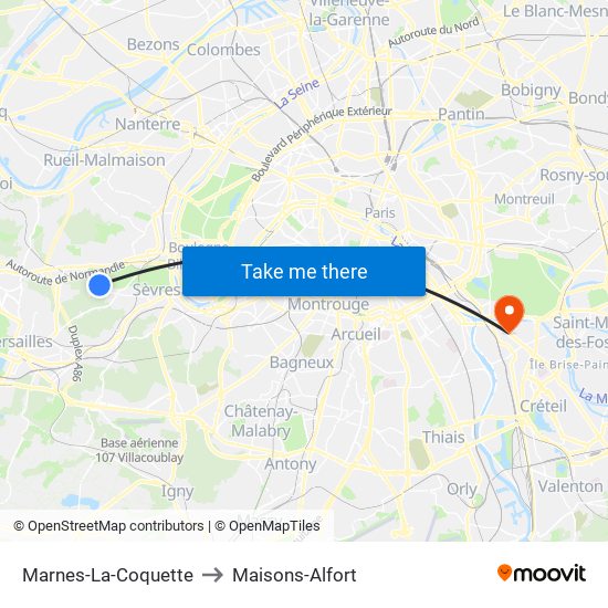 Marnes-La-Coquette to Maisons-Alfort map