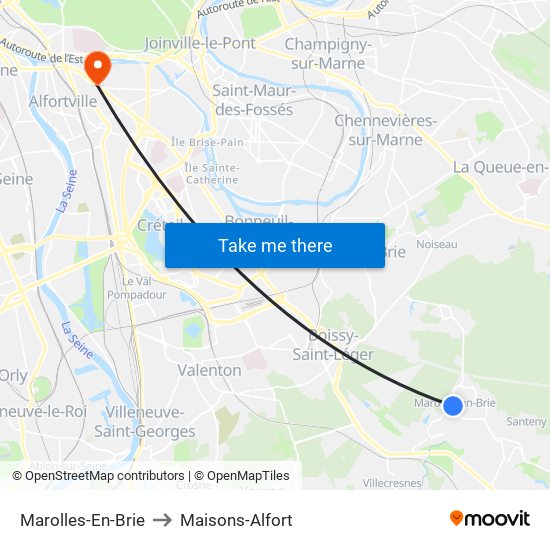 Marolles-En-Brie to Maisons-Alfort map