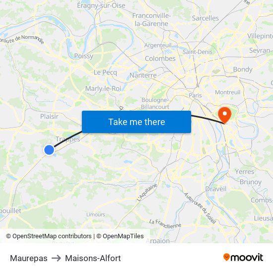 Maurepas to Maisons-Alfort map