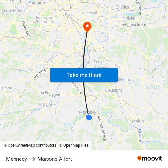 Mennecy to Maisons-Alfort map