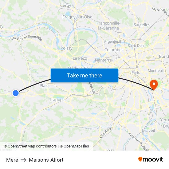 Mere to Maisons-Alfort map