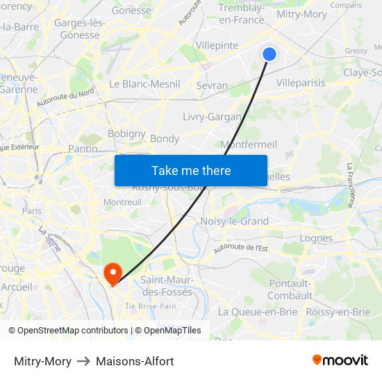 Mitry-Mory to Maisons-Alfort map
