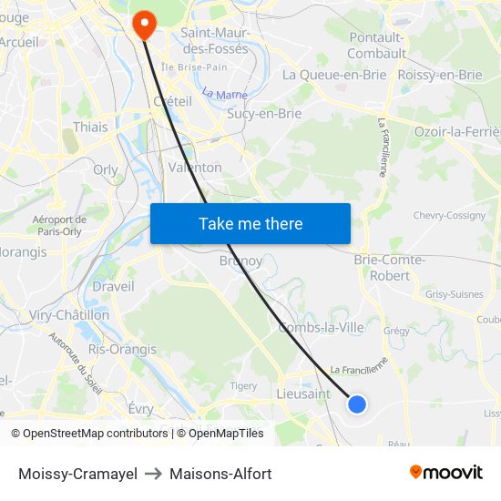 Moissy-Cramayel to Maisons-Alfort map
