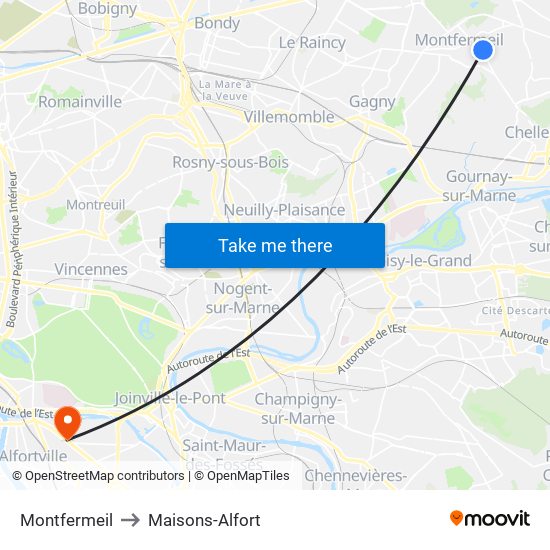 Montfermeil to Maisons-Alfort map