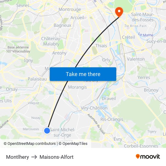 Montlhery to Maisons-Alfort map