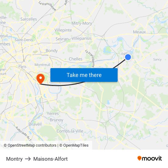 Montry to Maisons-Alfort map