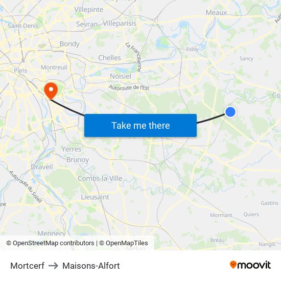Mortcerf to Maisons-Alfort map