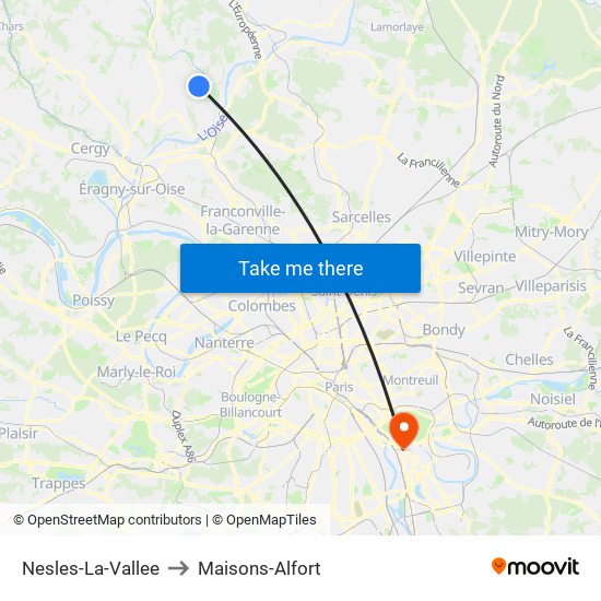 Nesles-La-Vallee to Maisons-Alfort map