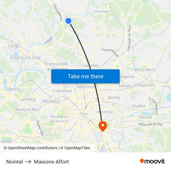 Nointel to Maisons-Alfort map