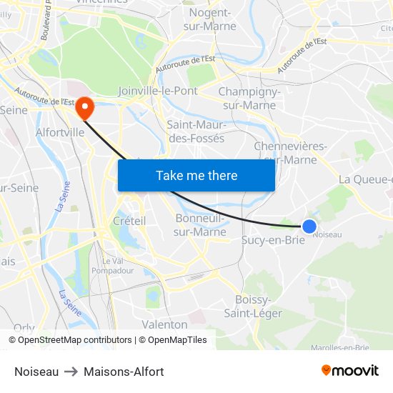 Noiseau to Maisons-Alfort map