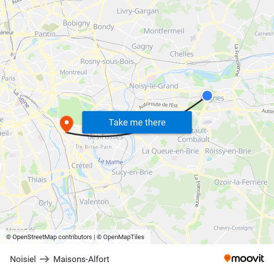 Noisiel to Maisons-Alfort map