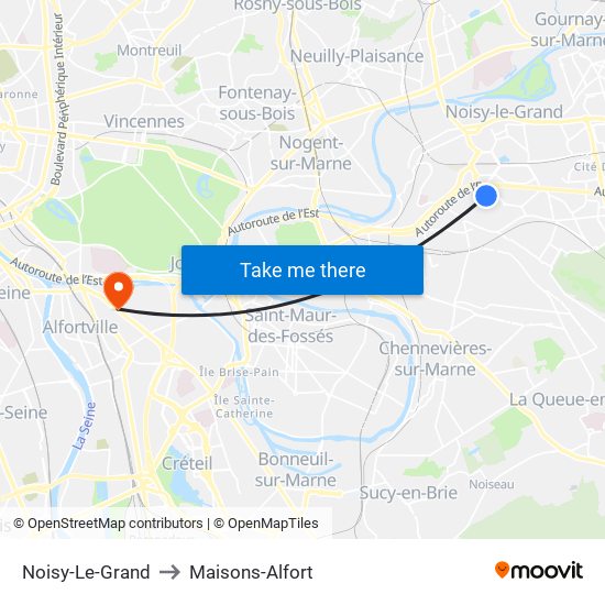 Noisy-Le-Grand to Maisons-Alfort map