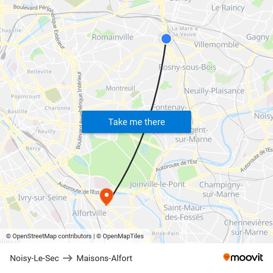 Noisy-Le-Sec to Maisons-Alfort map
