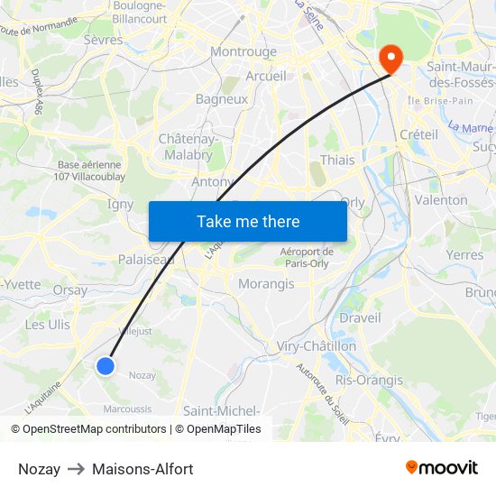 Nozay to Maisons-Alfort map