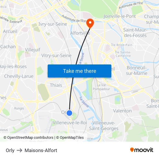 Orly to Maisons-Alfort map