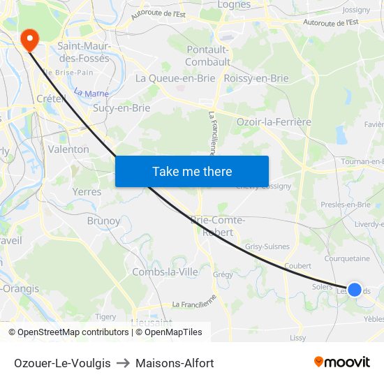 Ozouer-Le-Voulgis to Maisons-Alfort map