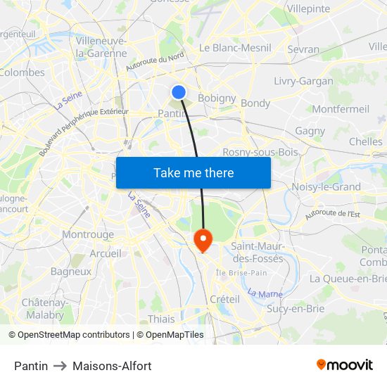 Pantin to Maisons-Alfort map