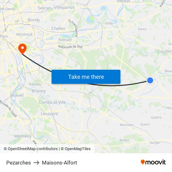 Pezarches to Maisons-Alfort map