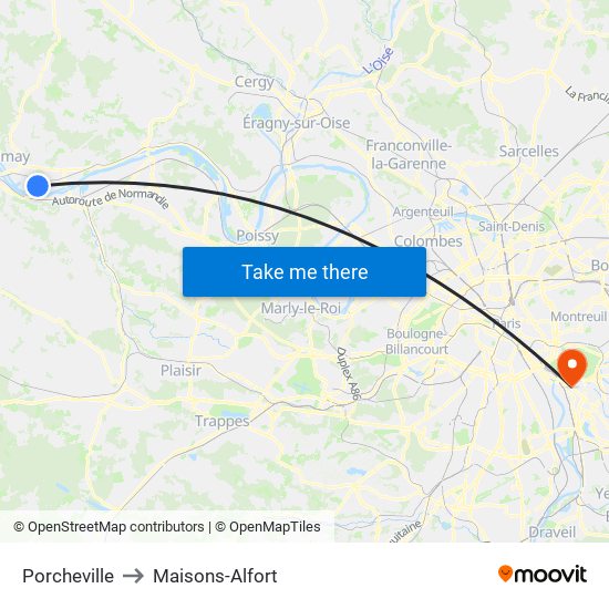 Porcheville to Maisons-Alfort map