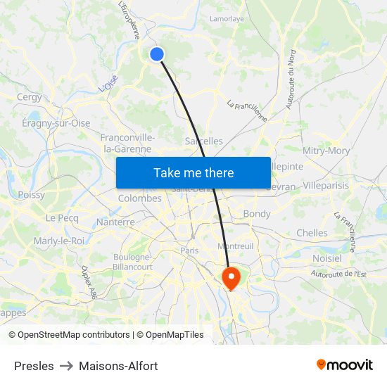 Presles to Maisons-Alfort map