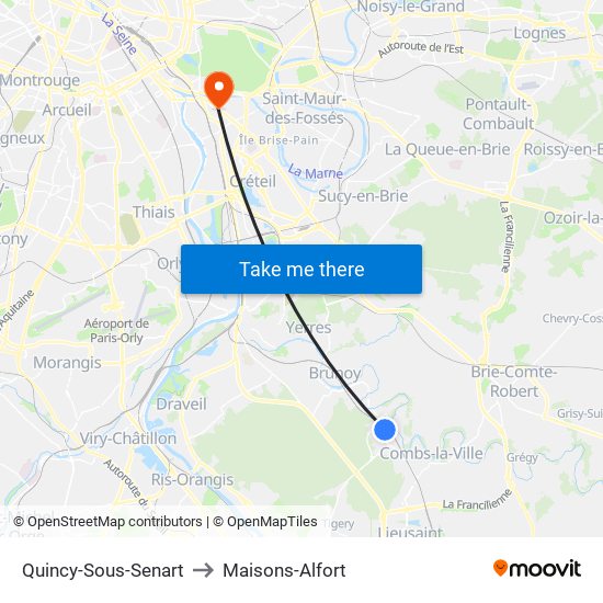 Quincy-Sous-Senart to Maisons-Alfort map