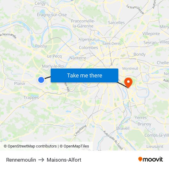 Rennemoulin to Maisons-Alfort map