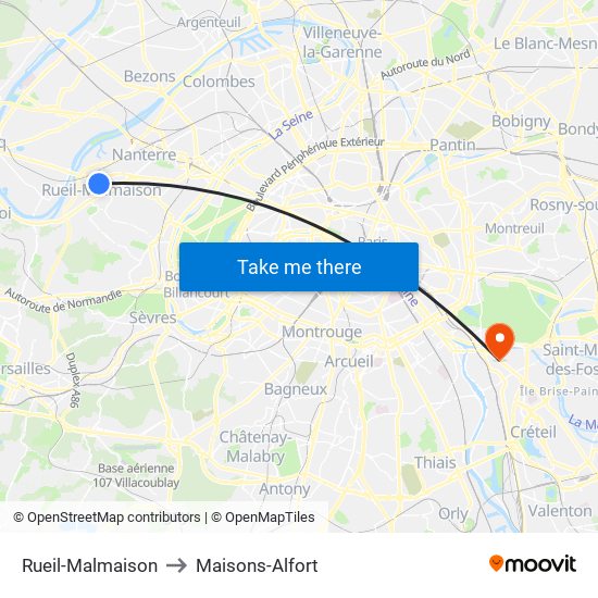 Rueil-Malmaison to Maisons-Alfort map