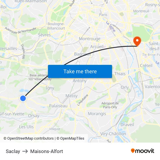 Saclay to Maisons-Alfort map