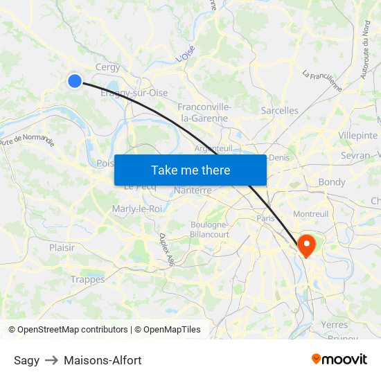 Sagy to Maisons-Alfort map