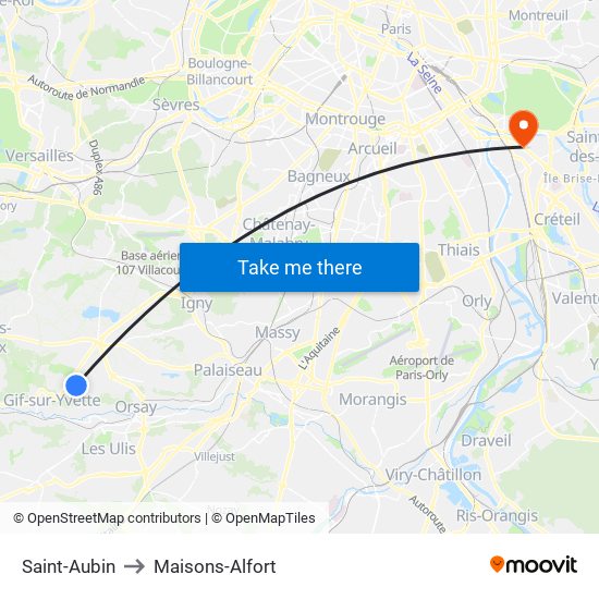Saint-Aubin to Maisons-Alfort map