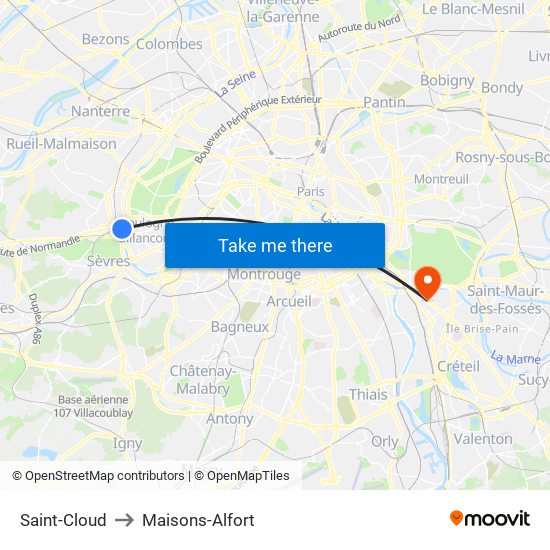 Saint-Cloud to Maisons-Alfort map