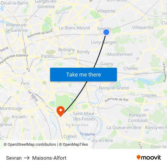 Sevran to Maisons-Alfort map