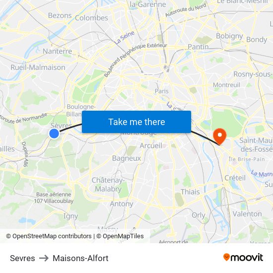 Sevres to Maisons-Alfort map