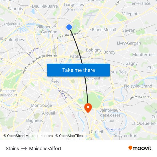 Stains to Maisons-Alfort map