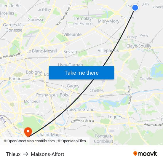 Thieux to Maisons-Alfort map