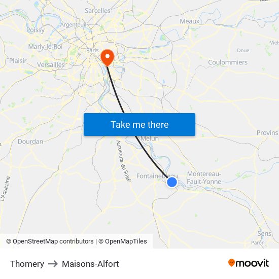 Thomery to Maisons-Alfort map