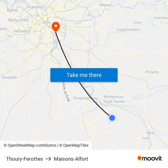 Thoury-Ferottes to Maisons-Alfort map