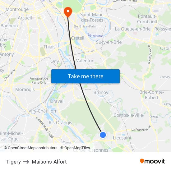 Tigery to Maisons-Alfort map