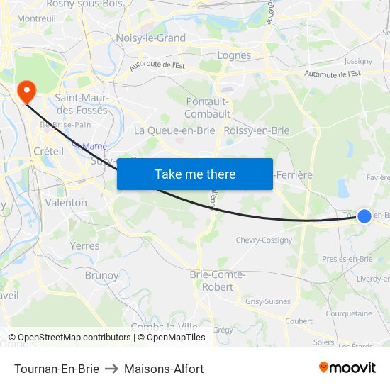Tournan-En-Brie to Maisons-Alfort map