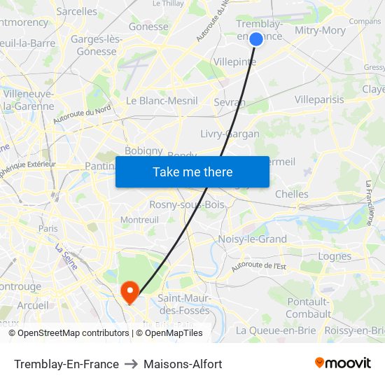 Tremblay-En-France to Maisons-Alfort map