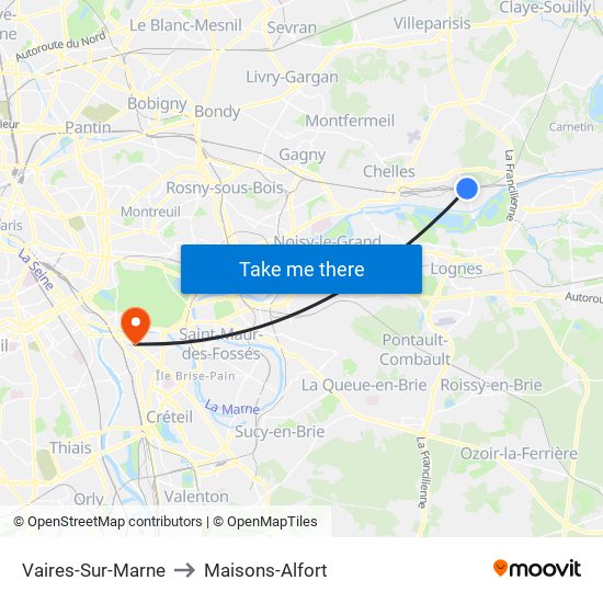 Vaires-Sur-Marne to Maisons-Alfort map