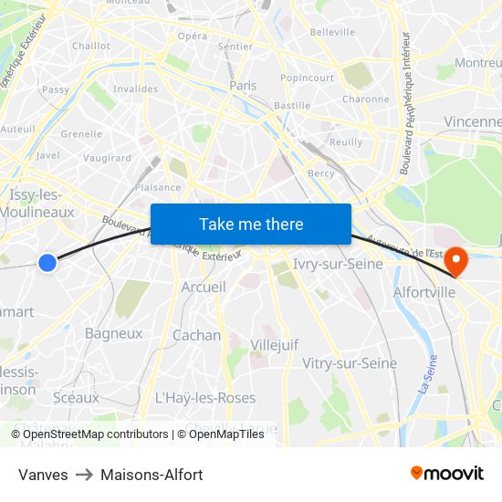 Vanves to Maisons-Alfort map