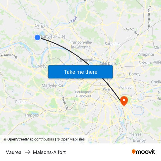 Vaureal to Maisons-Alfort map