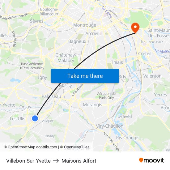 Villebon-Sur-Yvette to Maisons-Alfort map